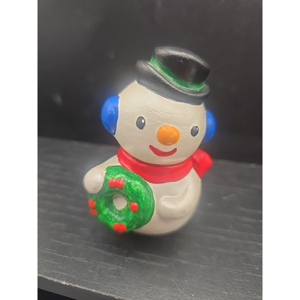 Vintage 80s Signed Numbered Hand Painted Ceramic Snowman Figurine Christmas USA